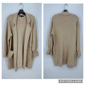 Maxsport Long Open Front Cardigan Sweater M Cinched Bell Sleeves Tan